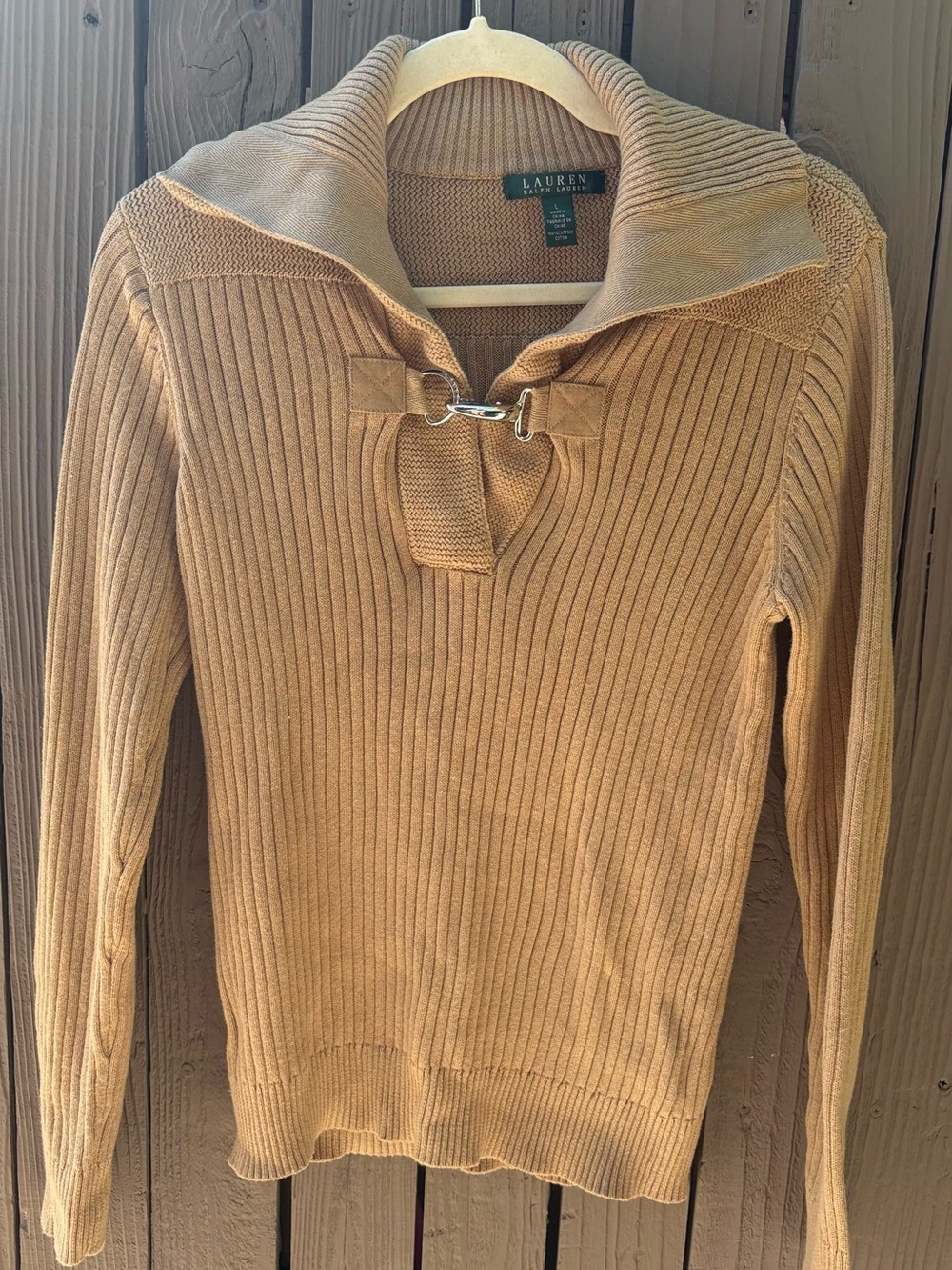 Ralph Lauren Camel Ribbed Turtleneck Toggle Sweater